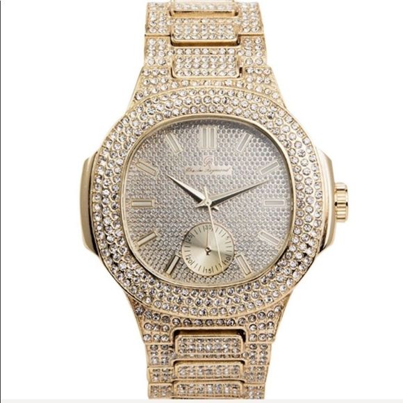Iced out Men's Gold Watch PT Square Hip Hop NEW - Picture 4 of 4